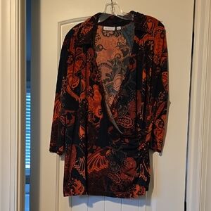 Orange and Black Patterned Blouse